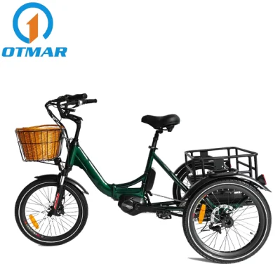 뜨거운 판매 MID 드라이브 도시 전기 Trike 3 바퀴 화물 자전거 36V/48V 리튬 배터리 250W 접이식 전기 세발 자전거 성인 도로 소형 타이어 E-Trike